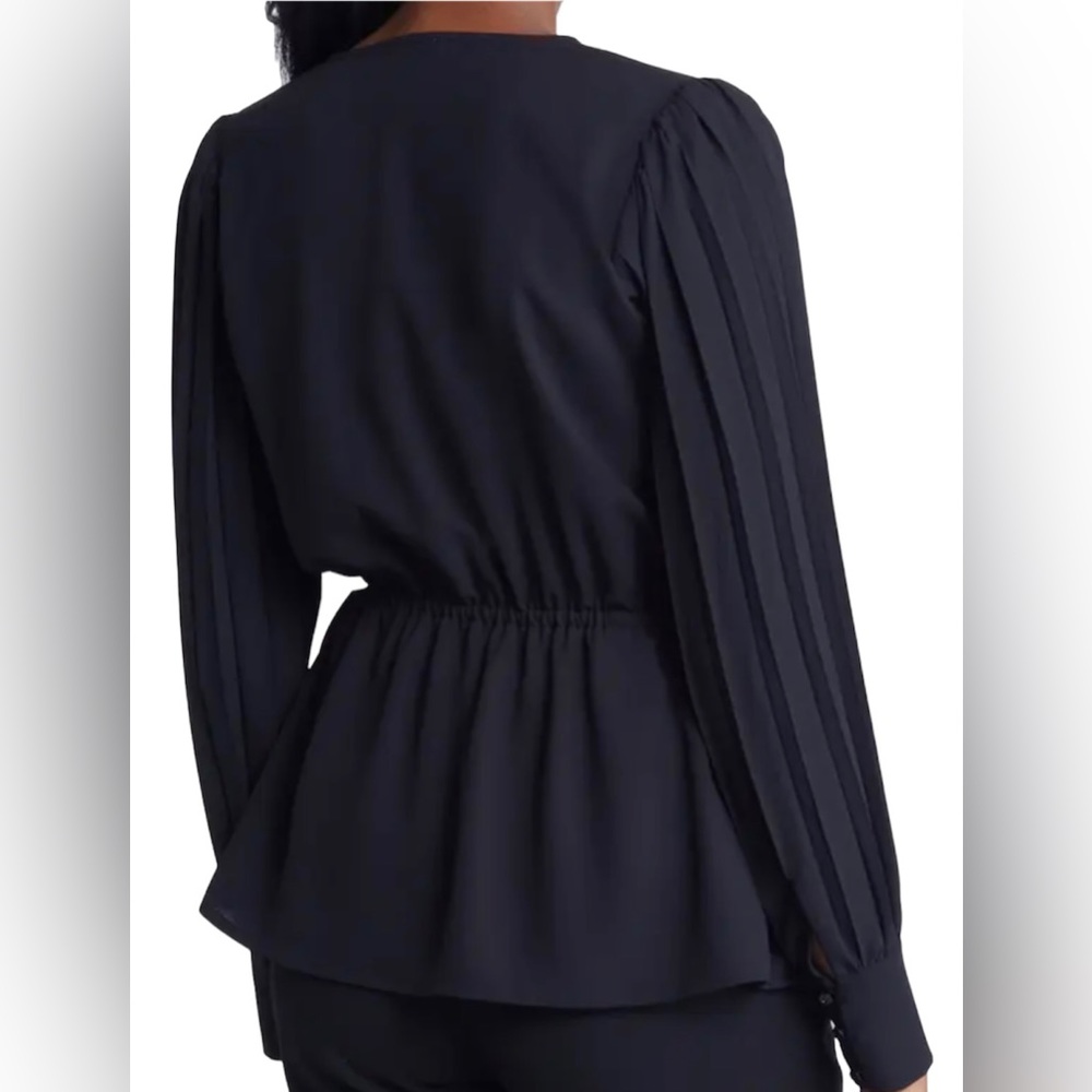 Anne Klein Women’s Pleated Sleeve V-neck Georgette Blouse. - Picture 4 of 4